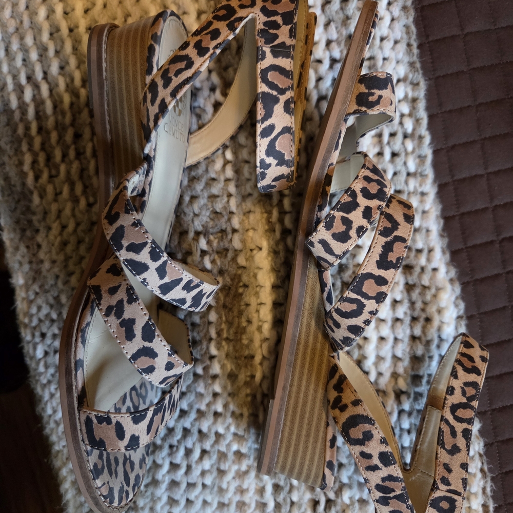 Vince Camuto Maylee Leopard Print Strappy Wedge Sandals - Picture 2 of 5